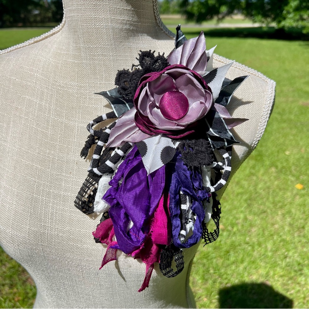 Medium Size Scrappy Fabric Flower Pin
